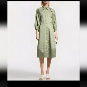 NWT!! Harshman, Muriel Cotton 3/4 Sleeve Shirt Dress, Matcha Green, Size Small